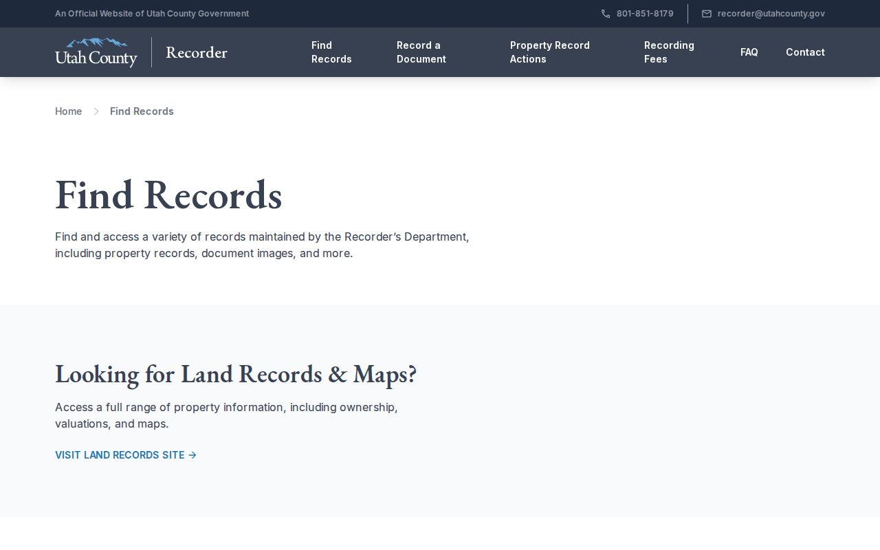 Pleasant Grove residents directory view of Utah County Recorder records
