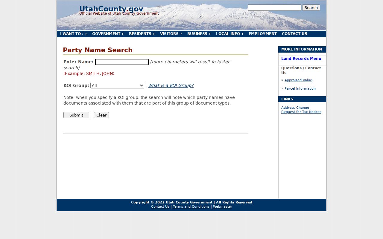 Pleasant Grove previous residents Utah County party name search