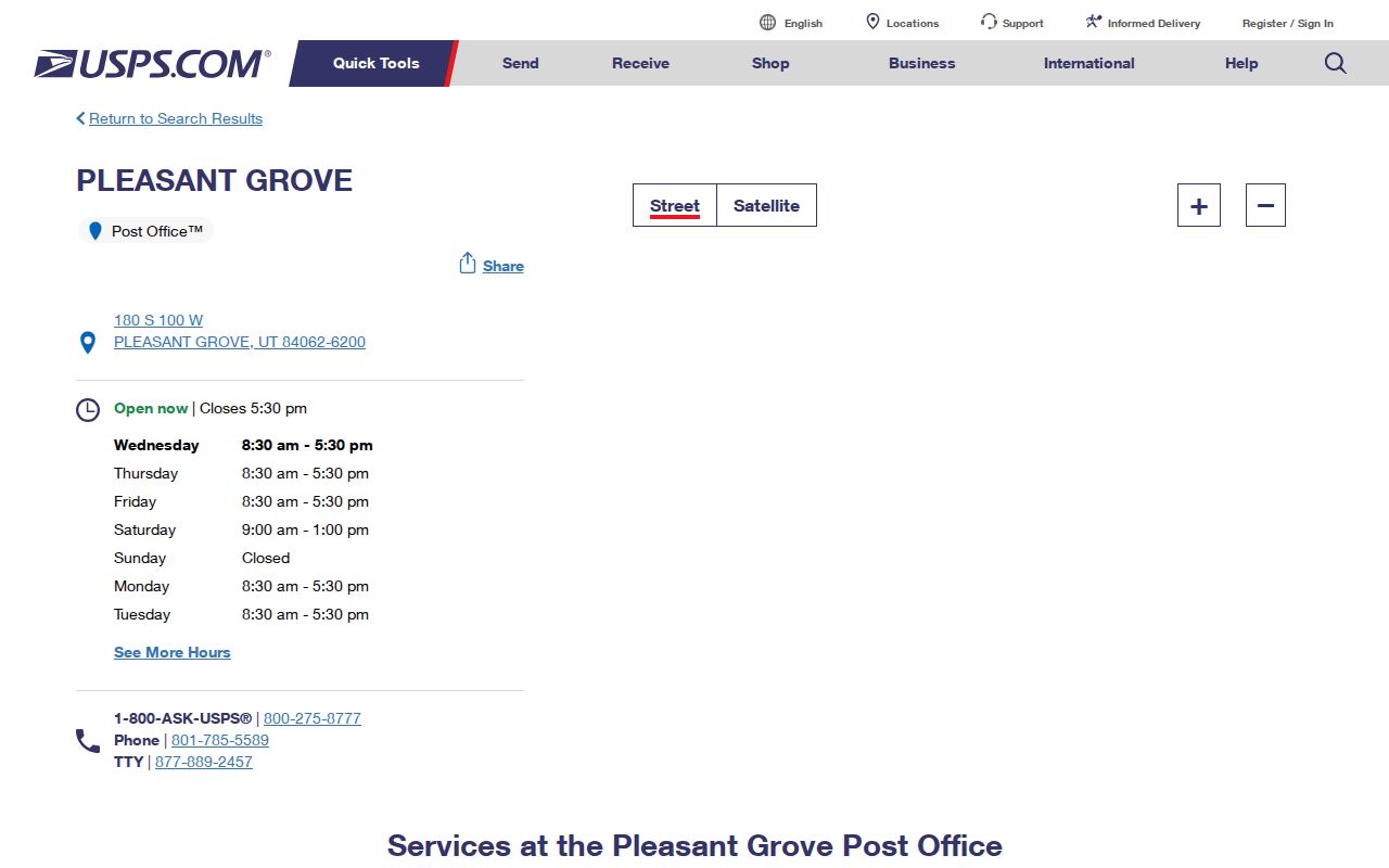 Pleasant Grove street directory USPS location and ZIP 84062