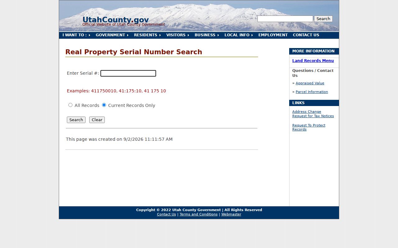 Pleasant Grove street directory Utah County parcel serial search